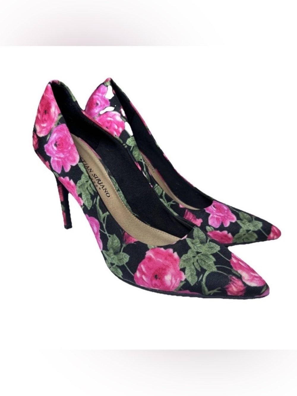 Christian Siriano Black Floral Print Pumps